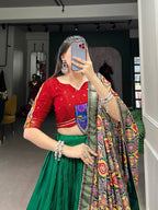Lorenvalley Green Dola Silk Printed With Foil Work And Original Mirror Gamthi Lace Touch Up Lehenga Choli with Dupatta | Grocsy