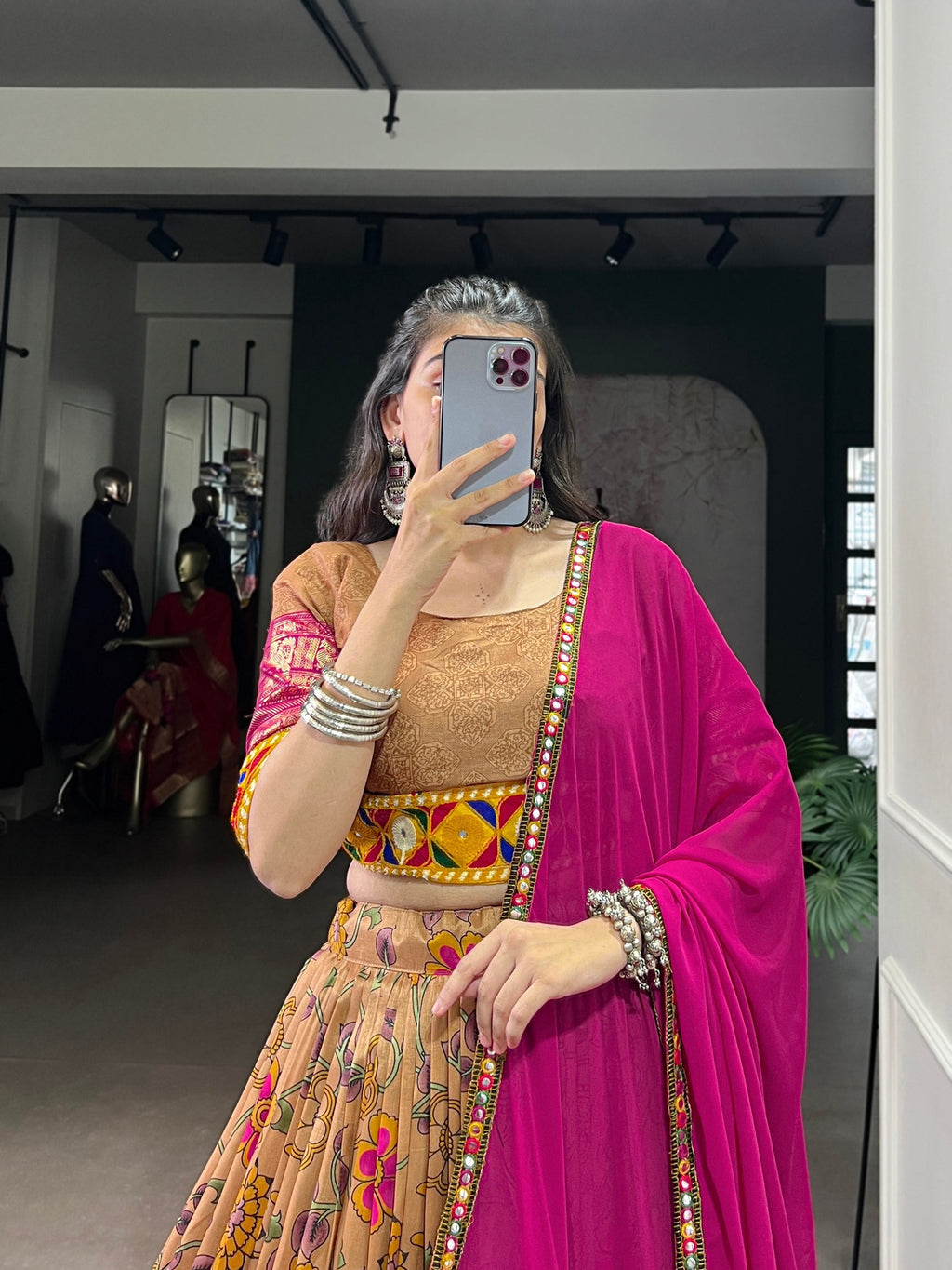 Lorenvalley Fashion Mustard Tasar Silk Print with Foil Work and Real Mirror Gamthi Work with Lace Touch Up Lehenga Choli with Dupatta | Grocsy