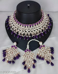 Jewel City Royal Purple Kundan & Pearl Bridal Jewelry Set-Luxury Choker Necklace Earrings & Maang Tikka-Ethnic Wedding & Party Wear | Grocsy