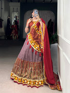 Lorenvalley Fashion Tasar Silk Kashmiri Print With Foil Print And Original Mirror Gamthi work Lehenga Choli with Dupatta | Grocsy