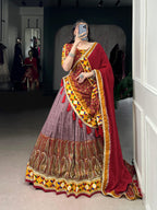 Lorenvalley Fashion Tasar Silk Kashmiri Print With Foil Print And Original Mirror Gamthi work Lehenga Choli with Dupatta | Grocsy