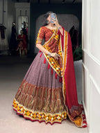 Lorenvalley Fashion Tasar Silk Kashmiri Print With Foil Print And Original Mirror Gamthi work Lehenga Choli with Dupatta | Grocsy