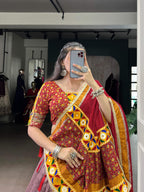 Lorenvalley Fashion Tasar Silk Kashmiri Print With Foil Print And Original Mirror Gamthi work Lehenga Choli with Dupatta | Grocsy