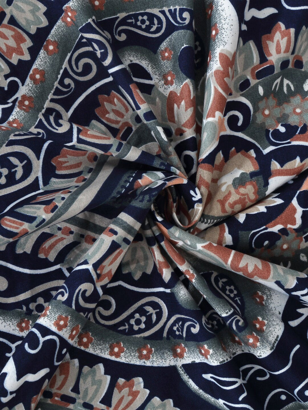 KLOTTHE Blue & Brown Ethnic Motif Printed 300 TC Fitted King Bedsheet With 2 Pillow Covers | Grocsy