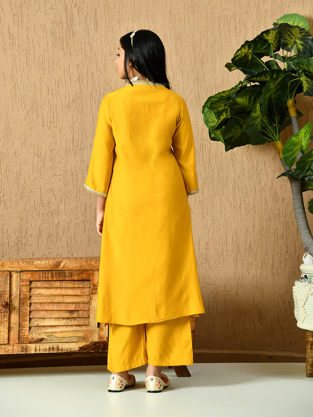 Myshka Kids Girls Calf length Embellished Kurta Set Mustard Color | Grocsy