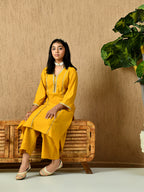 Myshka Kids Girls Calf length Embellished Kurta Set Mustard Color | Grocsy