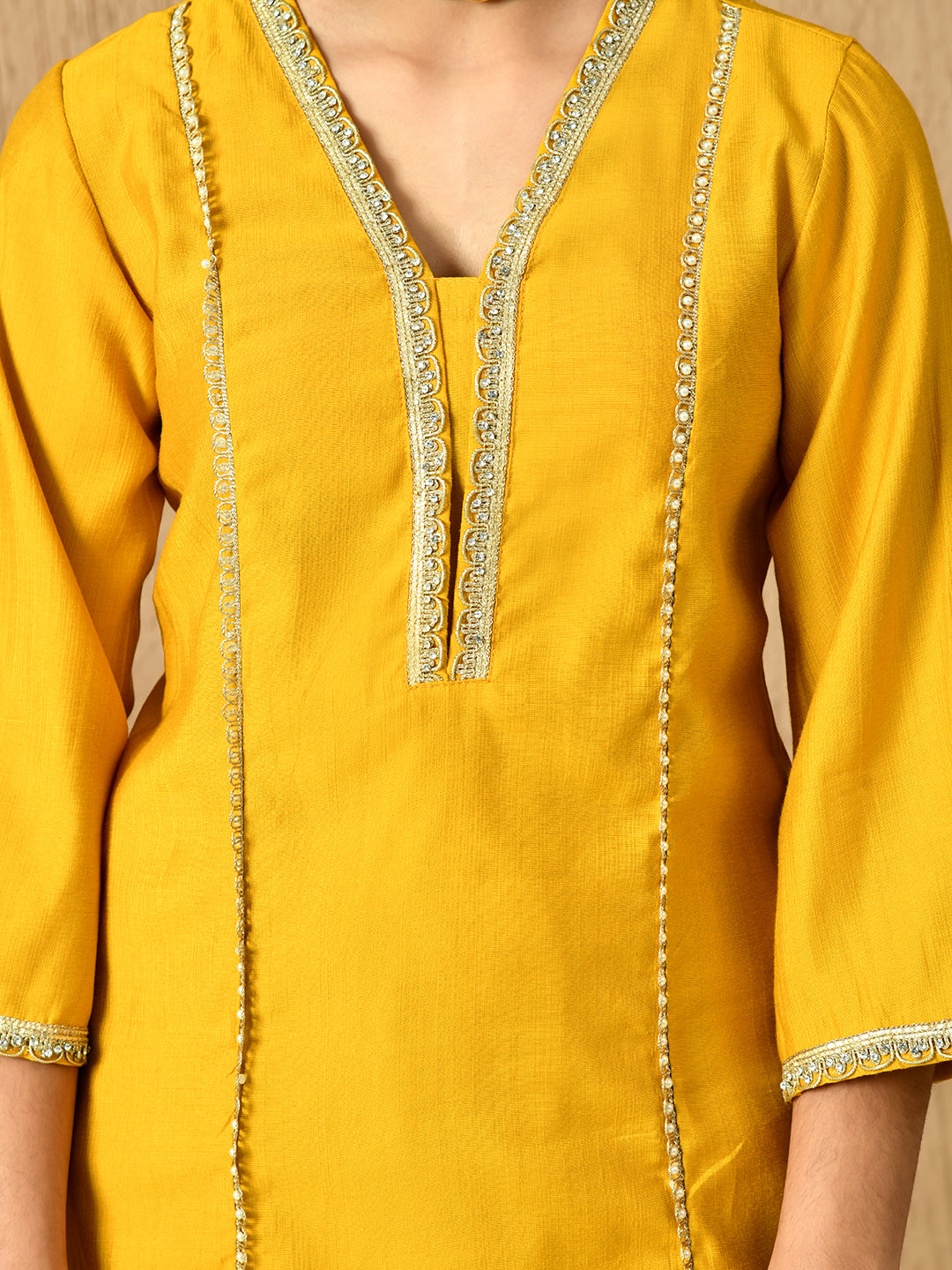 Myshka Kids Girls Calf length Embellished Kurta Set Mustard Color | Grocsy