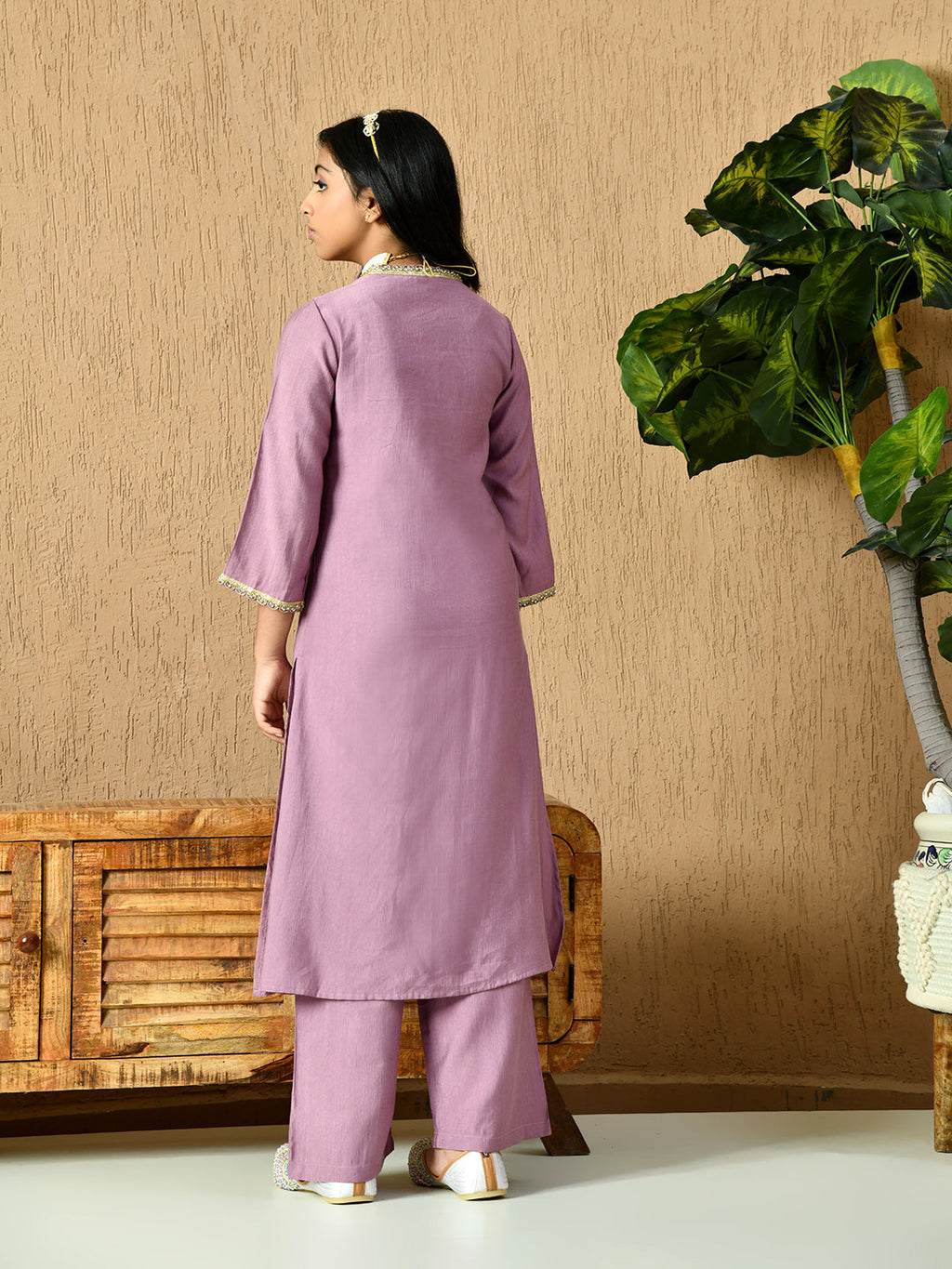 Myshka Kids Girls Calf length Embellished Kurta Set Lavender Color | Grocsy