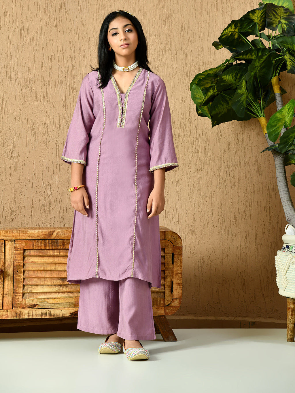 Myshka Kids Girls Calf length Embellished Kurta Set Lavender Color | Grocsy