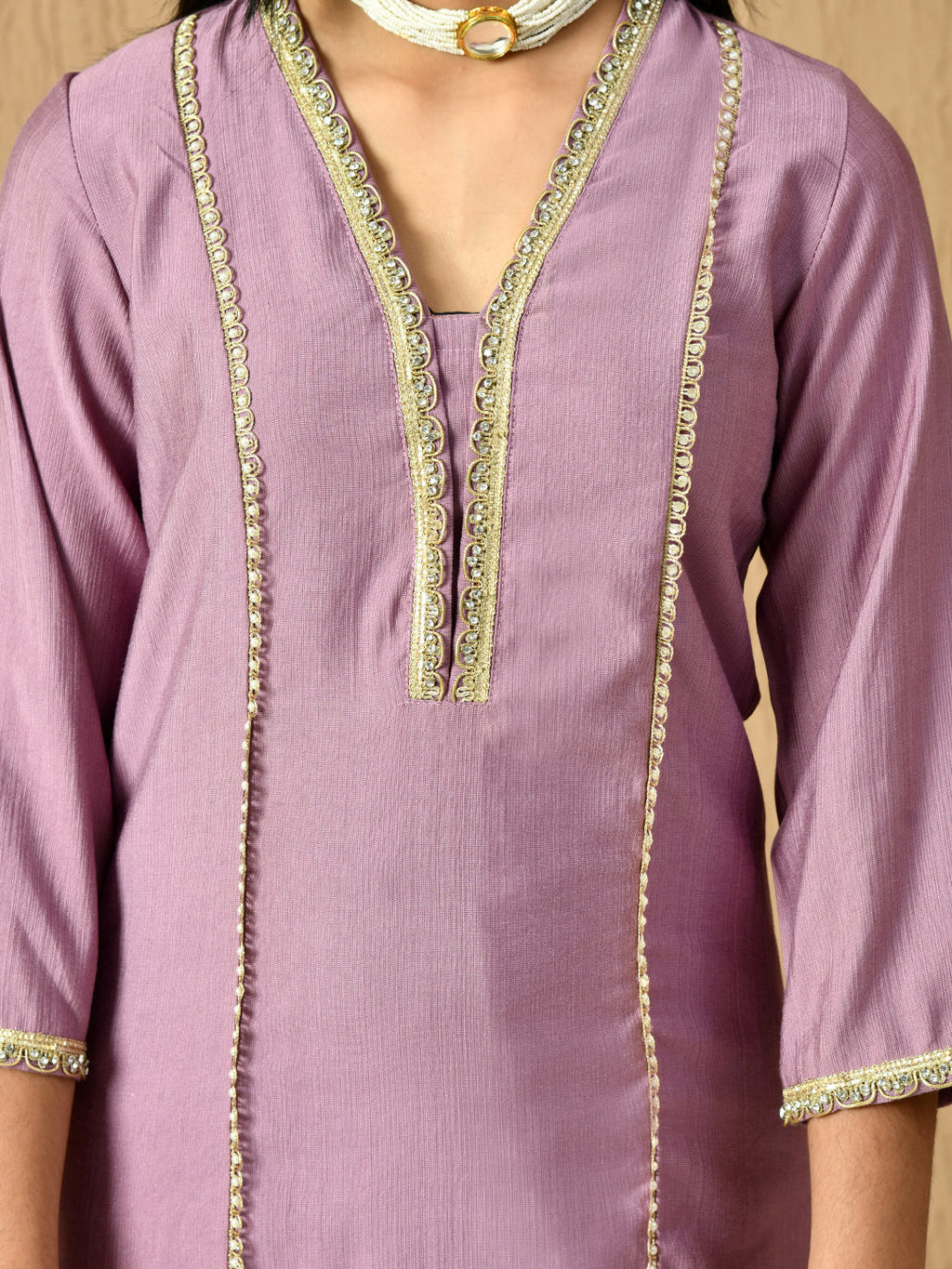 Myshka Kids Girls Calf length Embellished Kurta Set Lavender Color | Grocsy
