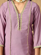 Myshka Kids Girls Calf length Embellished Kurta Set Lavender Color | Grocsy
