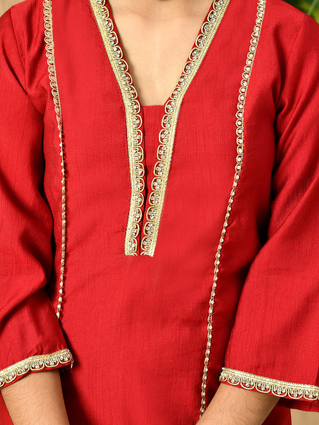 Myshka Kids Girls Calf length Embellished Kurta Set Red Color | Grocsy
