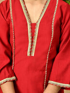 Myshka Kids Girls Calf length Embellished Kurta Set Red Color | Grocsy