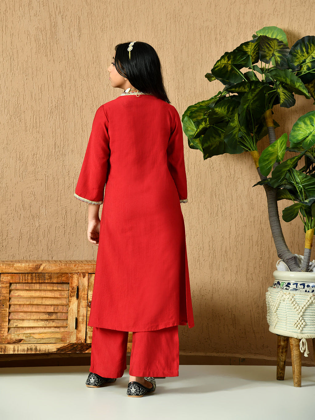 Myshka Kids Girls Calf length Embellished Kurta Set Red Color | Grocsy