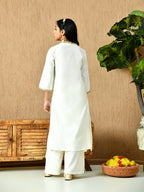 Myshka Kids Girls Calf length Embellished Kurta Set White Color | Grocsy