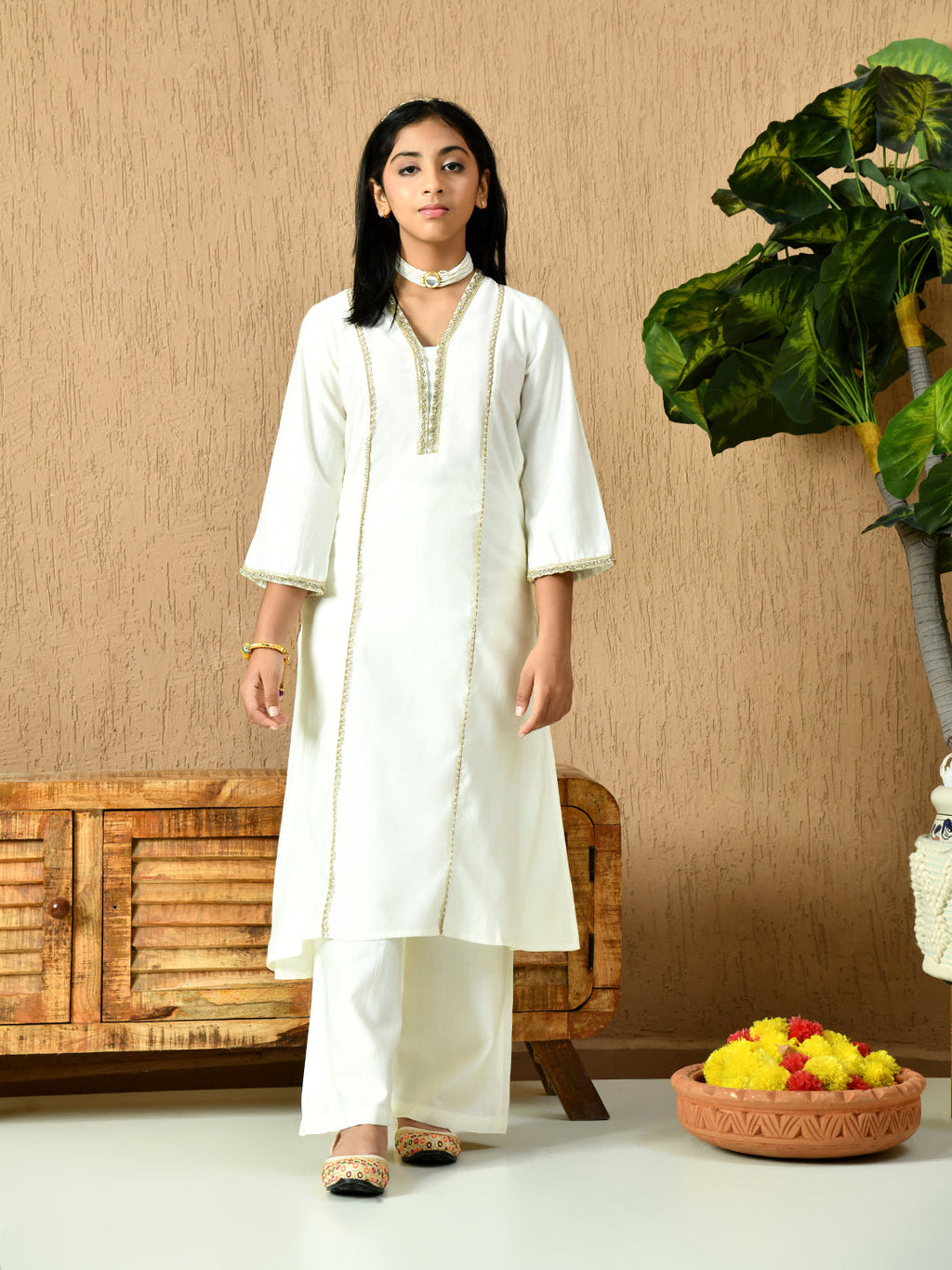 Myshka Kids Girls Calf length Embellished Kurta Set White Color | Grocsy