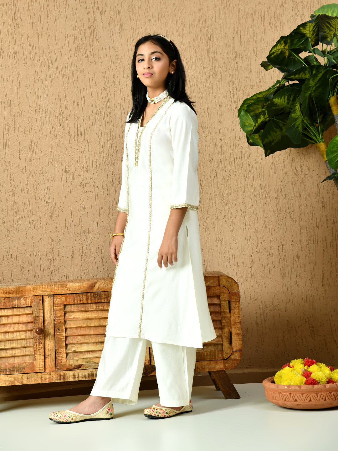 Myshka Kids Girls Calf length Embellished Kurta Set White Color | Grocsy