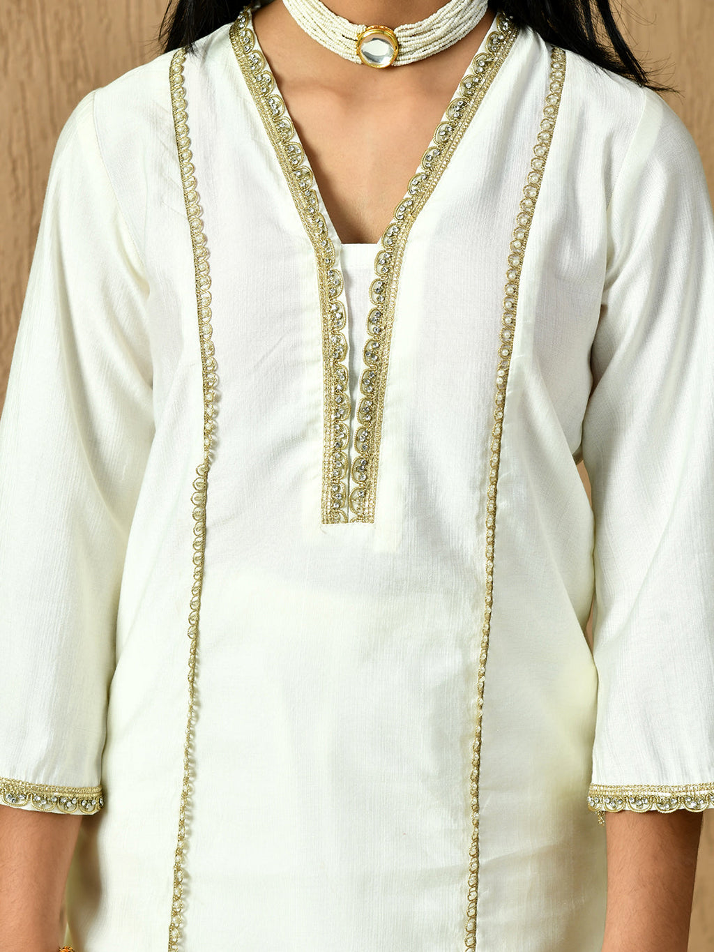 Myshka Kids Girls Calf length Embellished Kurta Set White Color | Grocsy