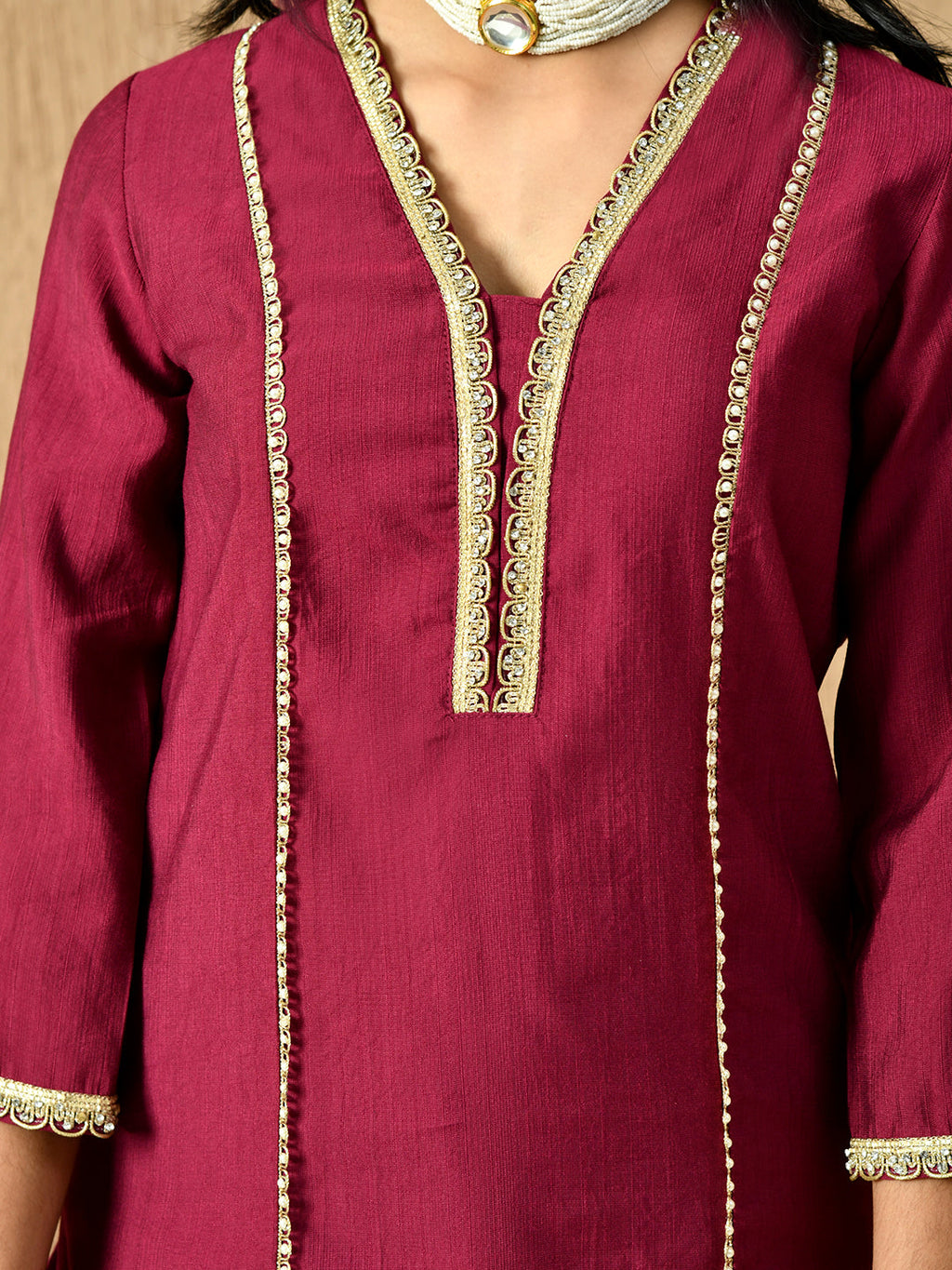 Myshka Kids Girls Calf length Embellished Kurta Set Magenta Color | Grocsy