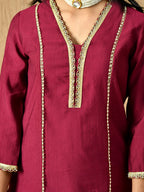 Myshka Kids Girls Calf length Embellished Kurta Set Magenta Color | Grocsy