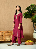 Myshka Kids Girls Calf length Embellished Kurta Set Magenta Color | Grocsy