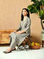 Myshka Kids Girls Calf length Embellished Kurta Set Grey Color | Grocsy