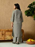 Myshka Kids Girls Calf length Embellished Kurta Set Grey Color | Grocsy