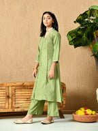 Myshka Kids Girls Calf length Embellished Kurta Set Olive Color | Grocsy