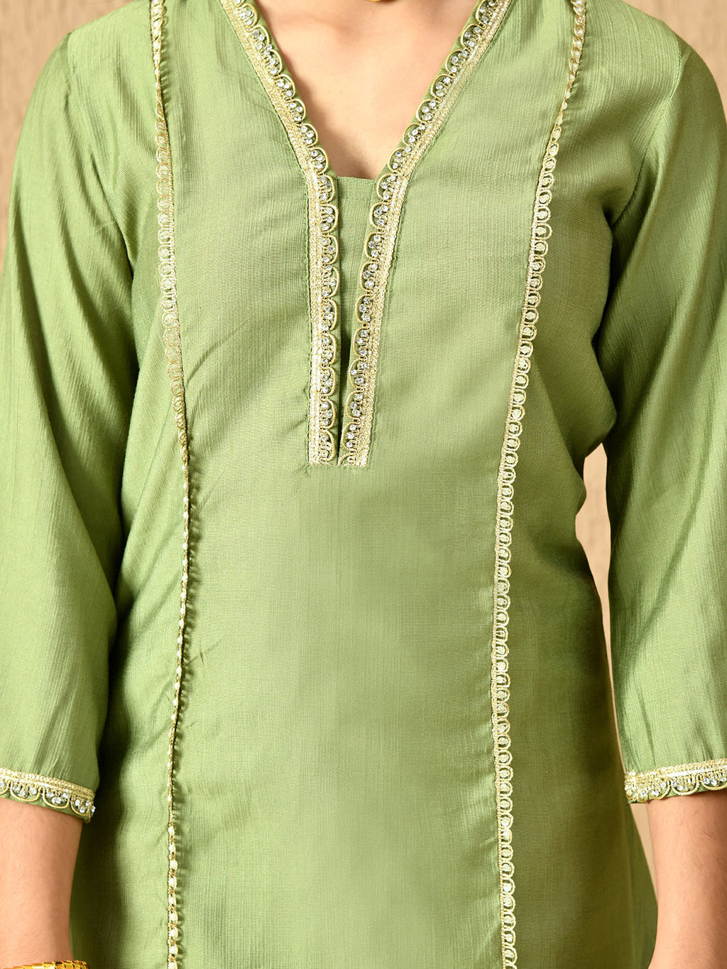 Myshka Kids Girls Calf length Embellished Kurta Set Olive Color | Grocsy
