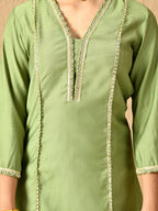 Myshka Kids Girls Calf length Embellished Kurta Set Olive Color | Grocsy