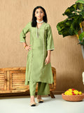 Myshka Kids Girls Calf length Embellished Kurta Set Olive Color | Grocsy