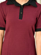 Myshka Kids Girls Self Design Maroon Dress | Grocsy