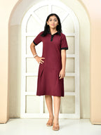 Myshka Kids Girls Self Design Maroon Dress | Grocsy