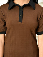 Myshka Kids Girls Self Design Brown Dress | Grocsy