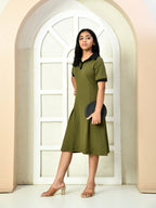Myshka Kids Girls Self Design Olive Dress | Grocsy