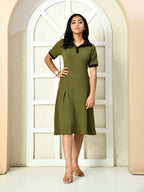Myshka Kids Girls Self Design Olive Dress | Grocsy