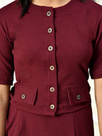 Myshka Girls Maroon Solid Polyester Top With Skirt | Grocsy