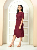 Myshka Girls Maroon Solid Polyester Top With Skirt | Grocsy