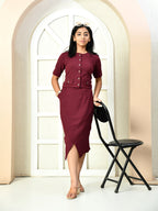 Myshka Girls Maroon Solid Polyester Top With Skirt | Grocsy