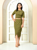Myshka Girls Olive Solid Polyester Top With Skirt | Grocsy