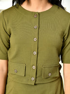 Myshka Girls Olive Solid Polyester Top With Skirt | Grocsy