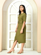 Myshka Girls Olive Solid Polyester Top With Skirt | Grocsy