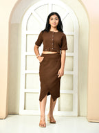 Myshka Girls Brown Solid Polyester Top With Skirt | Grocsy