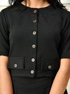 Myshka Girls Black Solid Polyester Top With Skirt | Grocsy