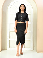 Myshka Girls Black Solid Polyester Top With Skirt | Grocsy