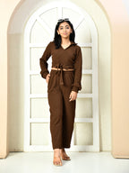 Myshka Girls Brown Solid Polyester Top With Trouser | Grocsy