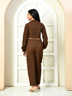 Myshka Girls Brown Solid Polyester Top With Trouser | Grocsy