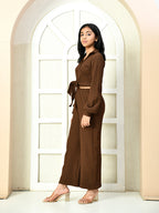 Myshka Girls Brown Solid Polyester Top With Trouser | Grocsy