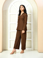 Myshka Girls Brown Solid Polyester Top With Trouser | Grocsy