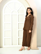 Myshka Girls Brown Solid Polyester Top With Trouser | Grocsy